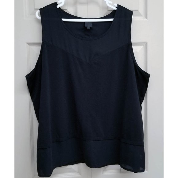 Rock & Shine Black Semi Sheer Mesh Accent Sleeveless Top - Picture 1 of 3